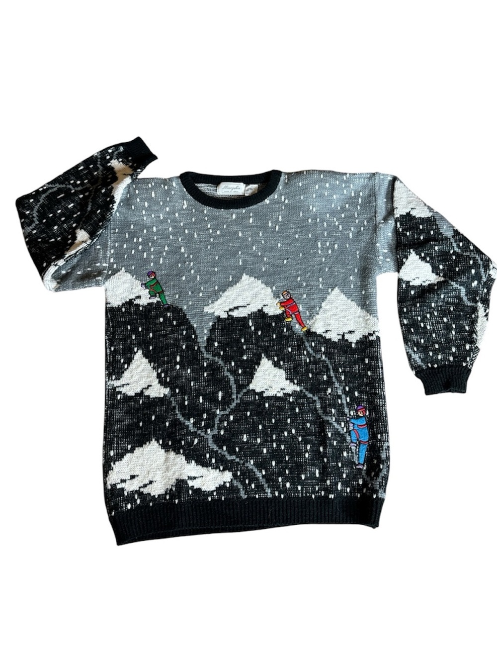 Vintage Margules sweater with winter scene and mountain climbers Size Medium